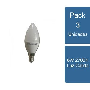 Pack 3 Ampolleta Led Vela E14 6w 2700k Luz Calida